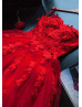 Red Lace Tulle Strapless Corset Back Long Wedding Dress